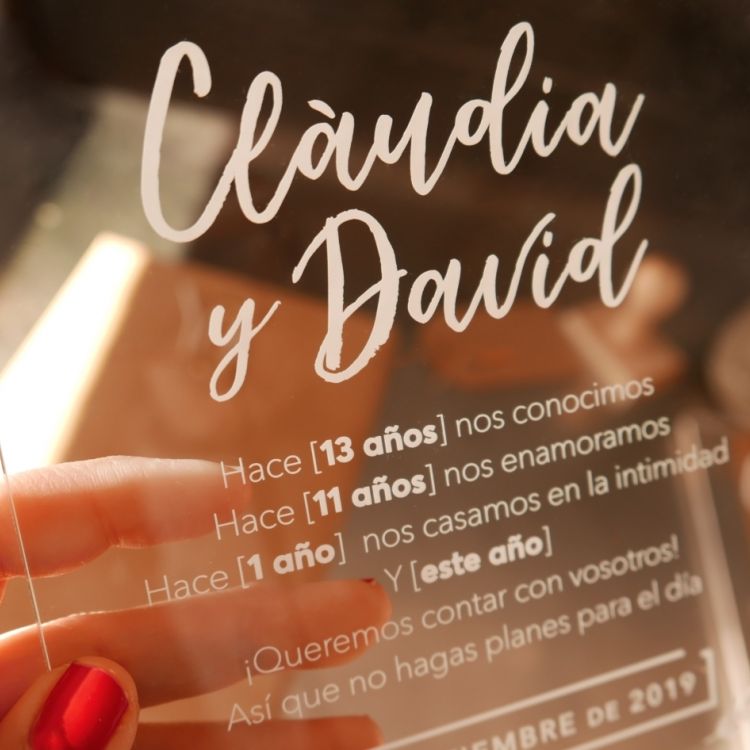 Invitación Metacrilato David y Clàudia