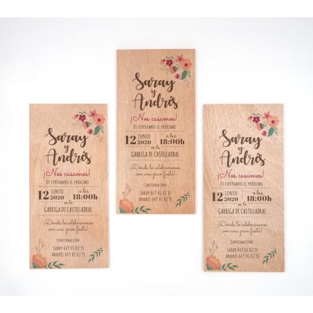 Invitación Floral Madera