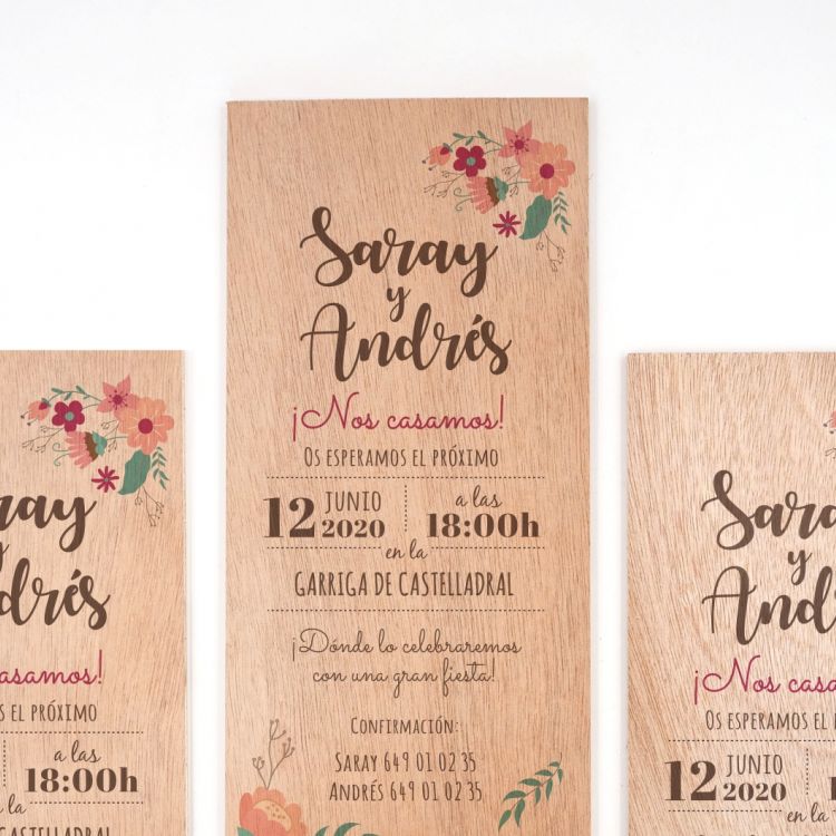 Invitación Floral Madera