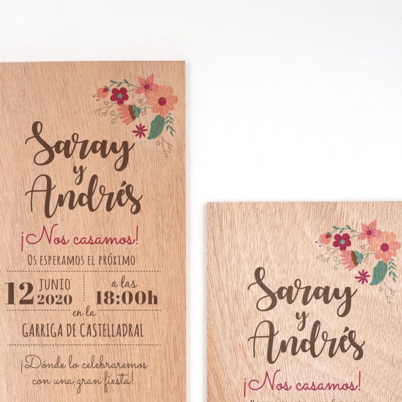 Invitación Floral Madera