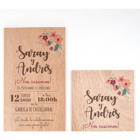 Invitación Floral Madera