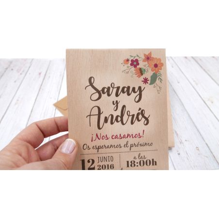 Invitación Floral Madera