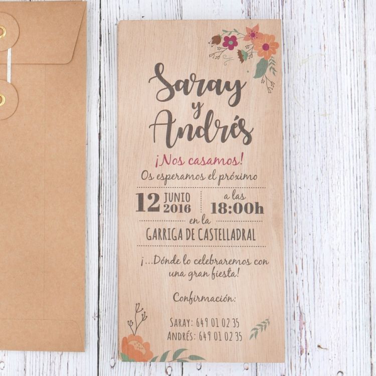 Invitación Floral Madera