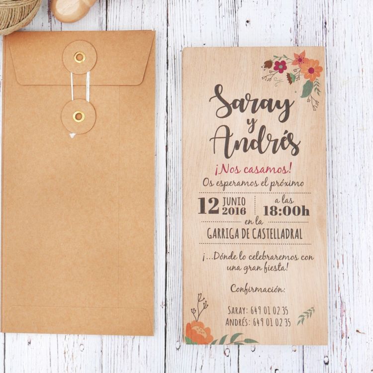 Invitación Floral Madera