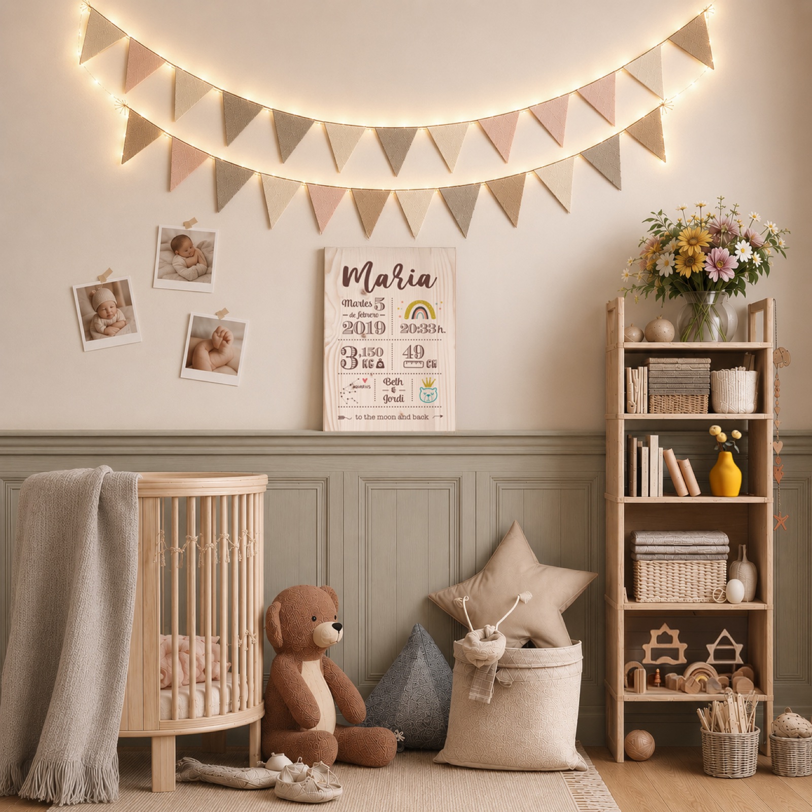 Habitación infantil con madera de nacimiento personalizada